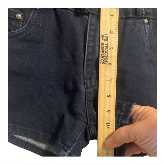 Retro Dark Blue Denim Romper M Chic Faux Leather Trim Side Cutout Full Front Zip - Picture 8 of 15